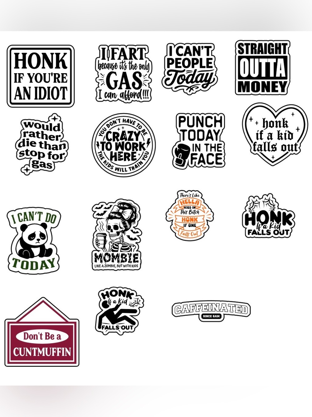 Humorous Black & White Vinyl Stickers